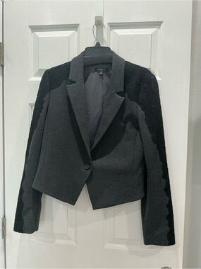 Ann Taylor Charcoal  Gray Blazer with Black Lace Trim size 12